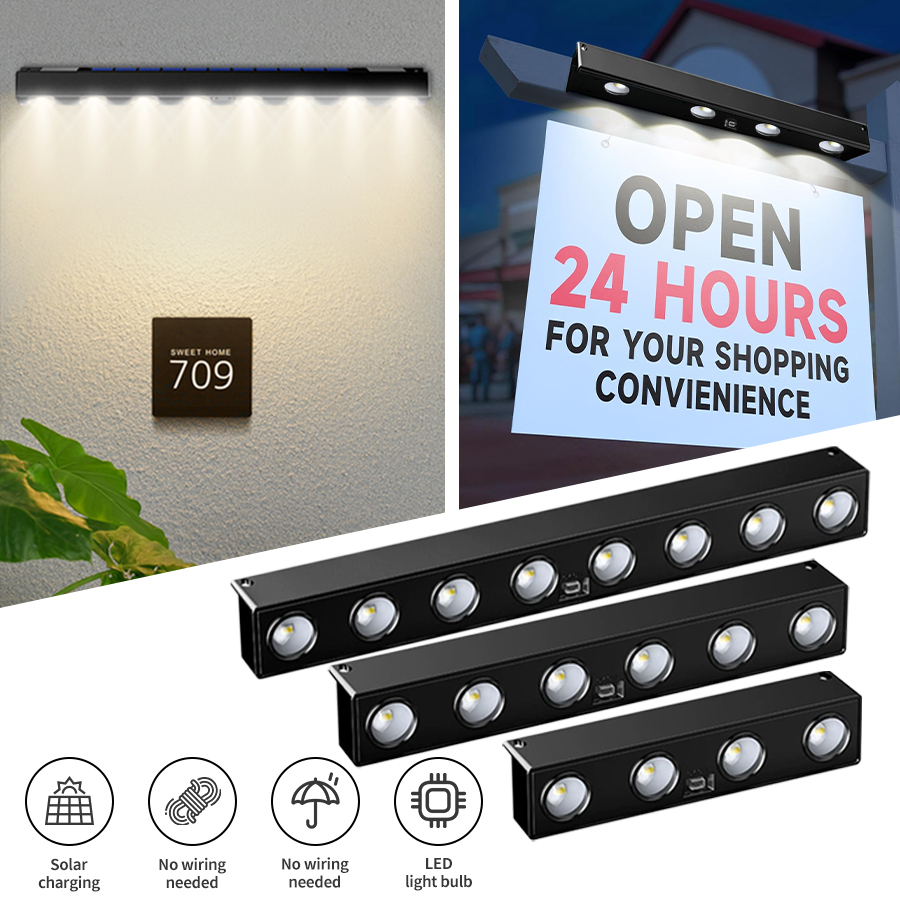 Solar-Schildleuchte für den Außenbereich, LED-Wandleuchte, Adressleuchte, Dämmerung bis Morgendämmerung, Sonnenlicht für Werbetafel, Briefkasten, Hausnummer, Veranda, Zaun, Garten