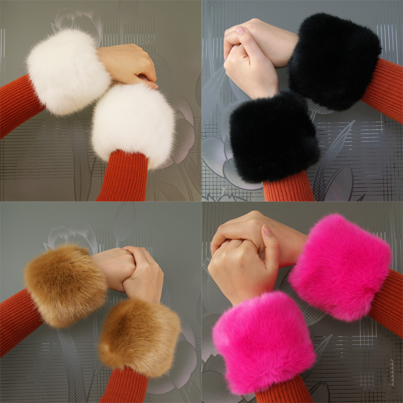 1 par de manga de braço de pele sintética inverno quente feminino decorar punhos para camisola casaco senhoras cor sólida braço mais quente punhos de pulso fofos