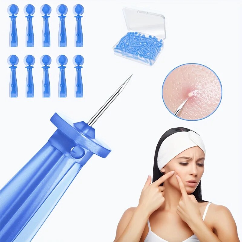 50 Uds. Removedor de espinillas desechable agujas para acné herramienta para eliminar espinillas y limpieza Facial agujas de acero inoxidable
