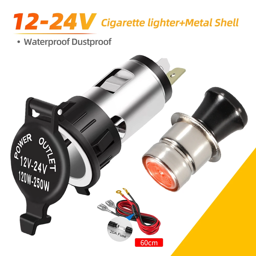 ที่จุดบุหรี่ในรถยนต์เต้าเสียบสายไฟพกพาอะแดปเตอร์เต้าเสียบอเนกประสงค์12V-24V 120W-250W สำหรับรถยนต์รถบรรทุกรถจักรยานยนต์เรือ