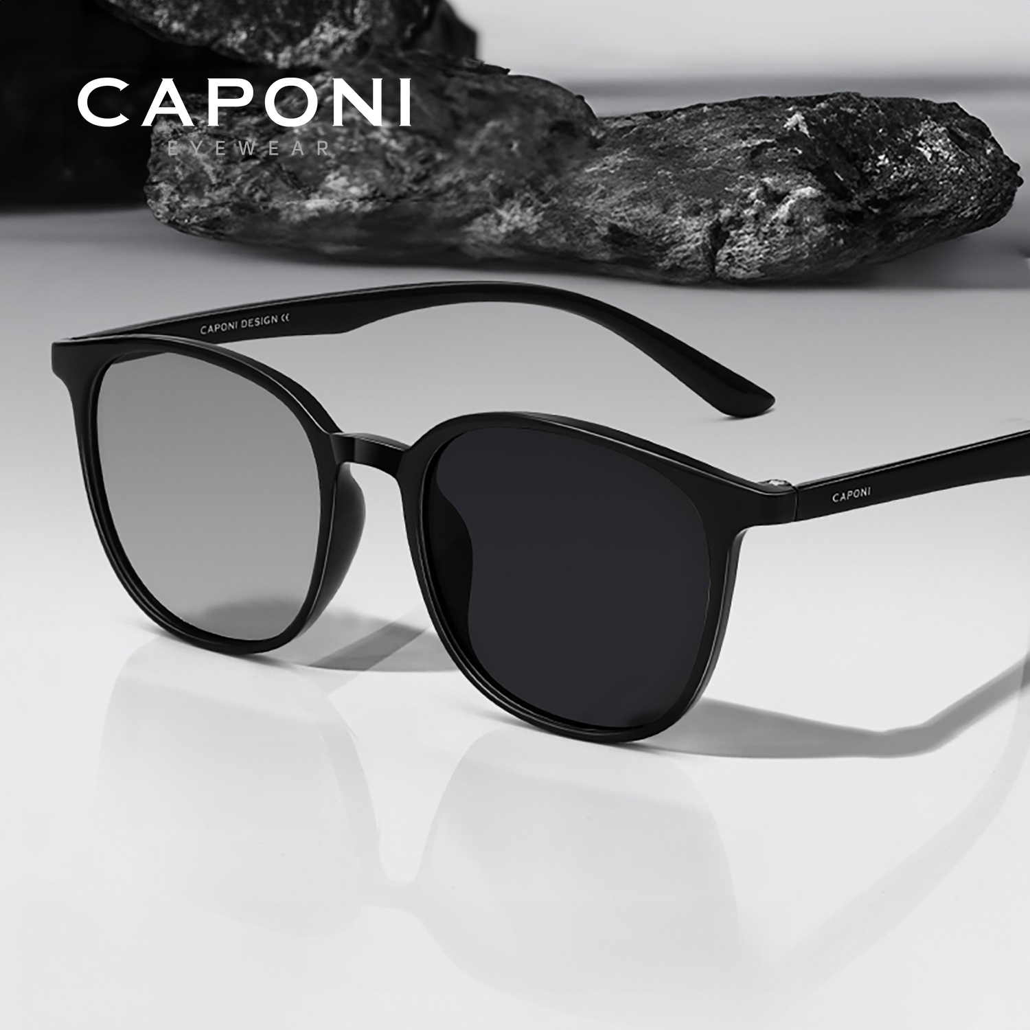 CAPONI Fashion Polarized Women Sunglasses Photochromic Outdoor Original Design Eyewear Light UV400 Anti-glare Black Shade BS6072