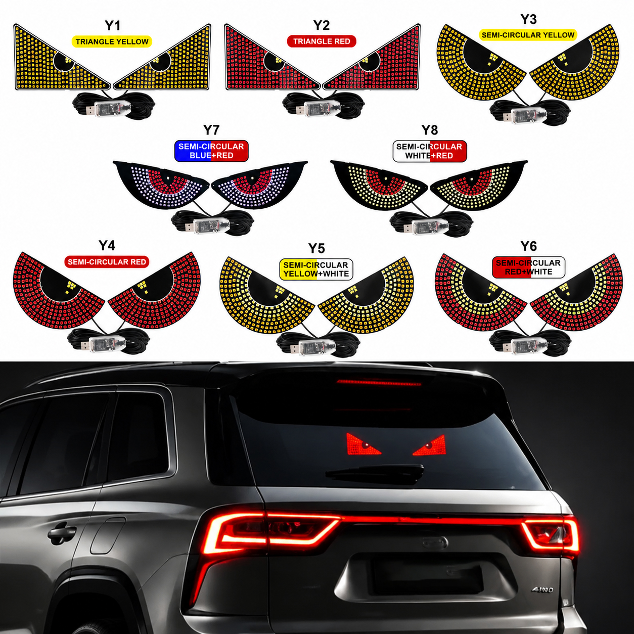 2pcs Devil Eyes LED Matrix Pixel Panel USB Car Decoration Animation Display Car Accessories Pixel Art Ambient Light Warning Lamp