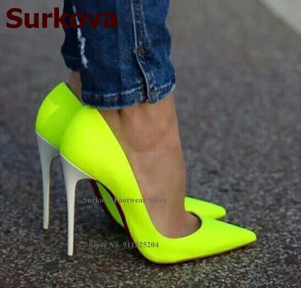 Sepatu Pernikahan Dangkal Hak Tinggi 12Cm Surkova Neon Kuning Sepatu Hak Tinggi 12Cm Hak Stiletto Putih Ukuran 45