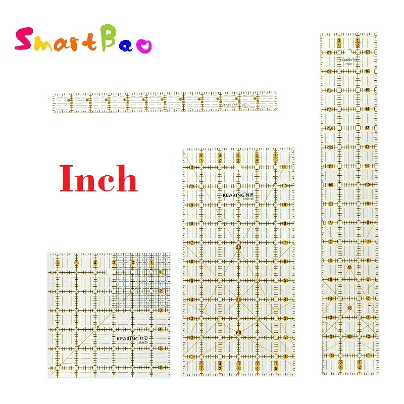 Regla de retazos de acolchado acrílico con líneas de cuadrícula de doble color para un corte fácil de precisión, para manualidades de costura, grosor de 3mm
