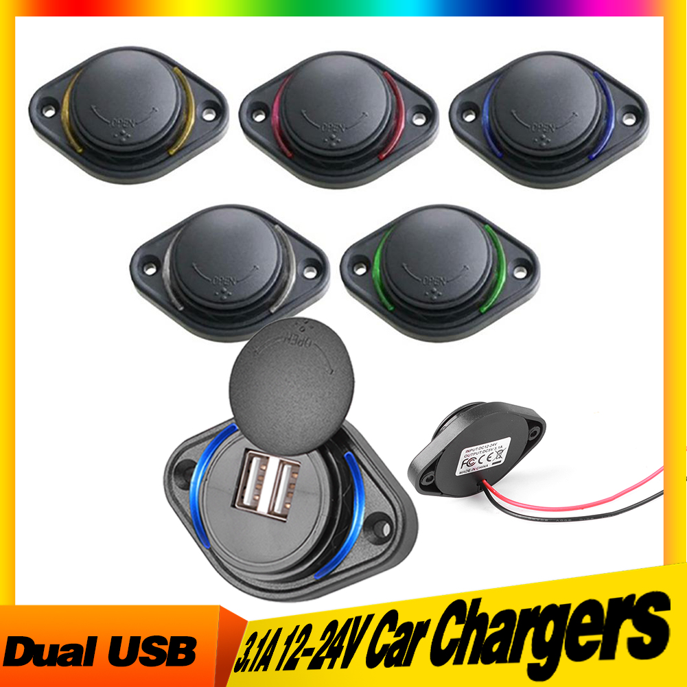 Cargador USB Dual 12-24V 3.1A, adaptador de toma de corriente para coche, carga de teléfono para motocicleta, coche, barco, ATV, UTV, Camper y caravanas