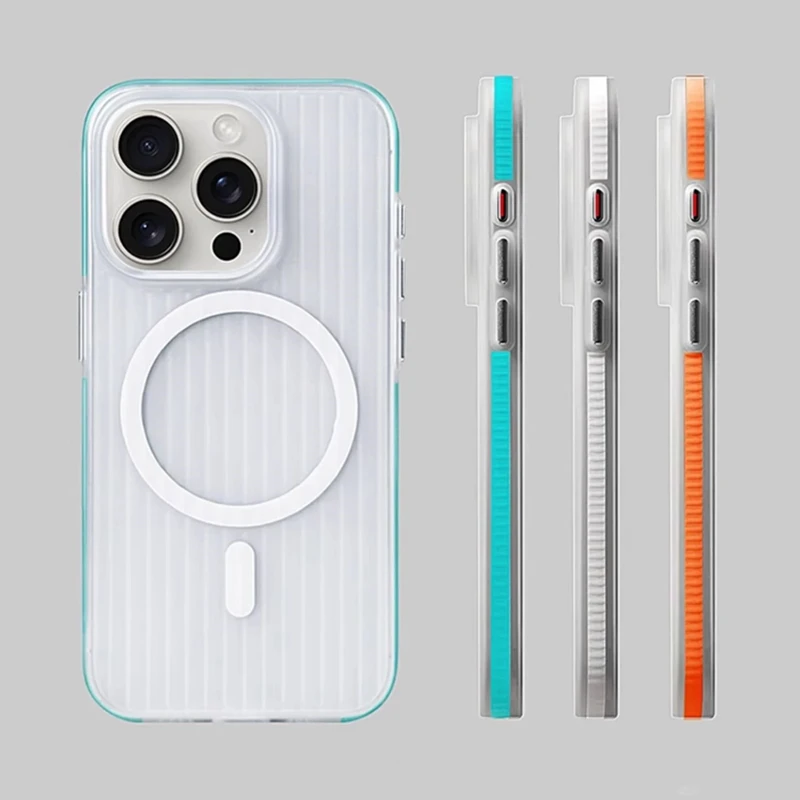 Funda de teléfono MagSafe con carga inalámbrica de rayas geométricas 3D para iPhone 14 15Pro Max 15 13 Pro 16 cubierta esmerilada anticaída