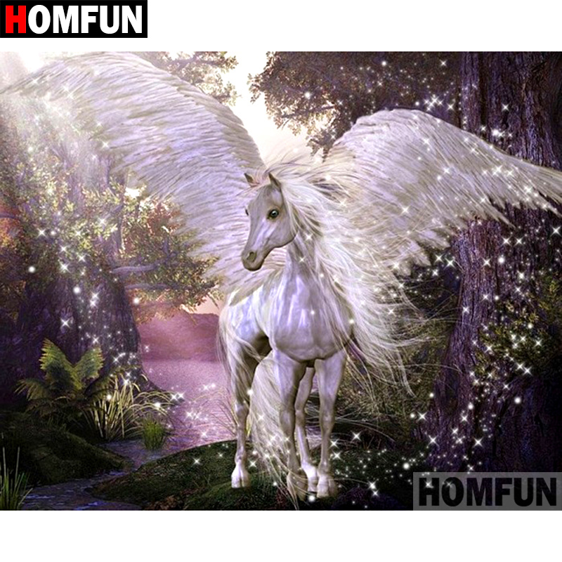 HOMFUN-pintura de diamante 5D DIY "Angel horse", bordado de diamantes de imitación cuadrados o redondos, estilo punto de cruz, decoración para el hogar, A08005