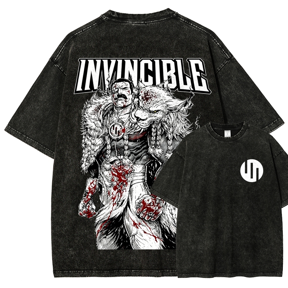 T-shirt Invincible effetto lavato, abbigliamento di tendenza, nuovo modello, T-shirt Anime, taglie forti, unisex, comoda, effetto vintage, alta qualità