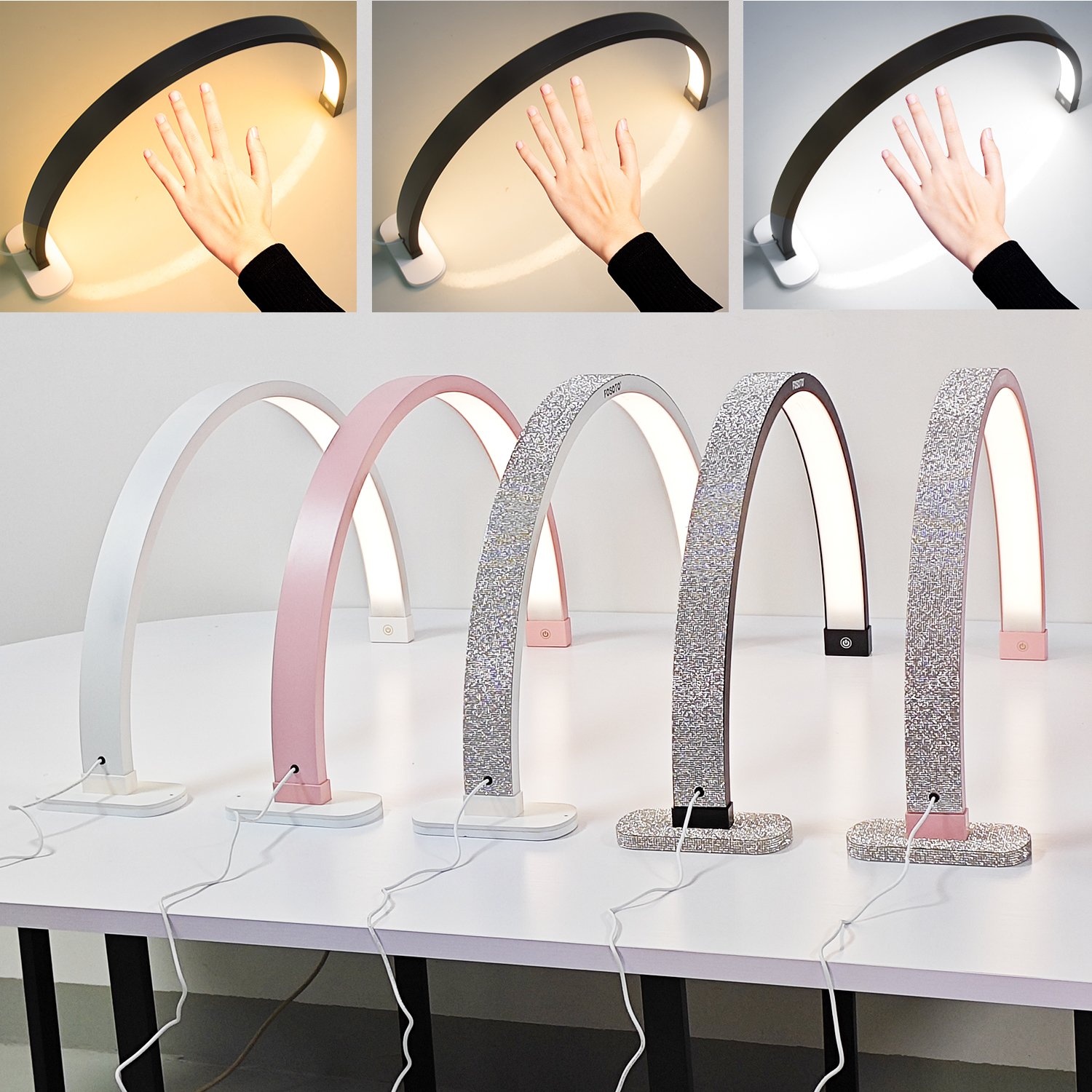 Fusitu 40W lámpara de uñas de mesa de arco diamante blanco LED media luna en forma de luz kit de cuidado de uñas anillo de arco de escritorio luces Led para uñas