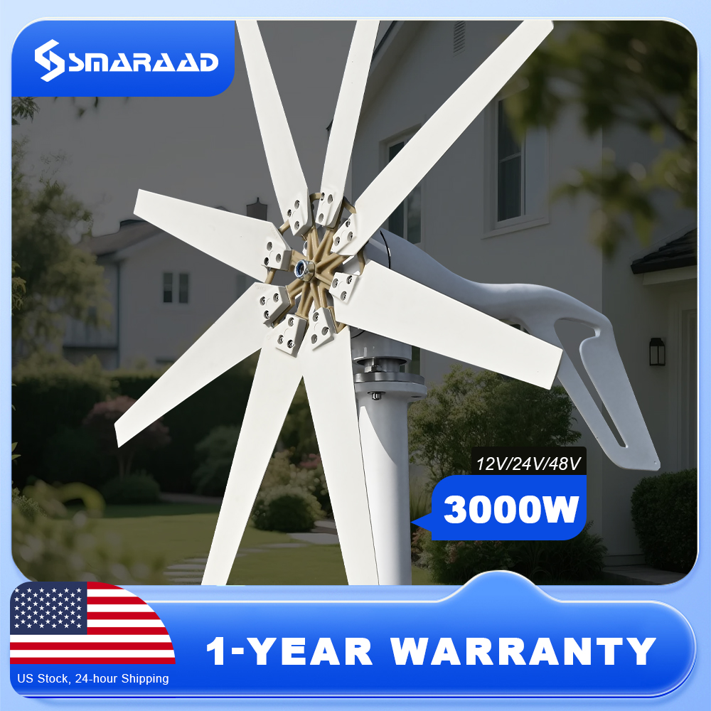 US-Lieferung der 3000 W horizontalen Turbine 12 V/24 V/48 V, geräuscharmer Haushalt, 220 V von