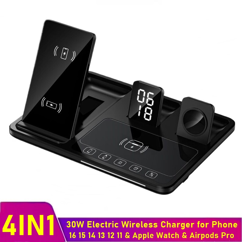 30W Electric Wireless Charger สําหรับ Airpods Pro Apple Watch Touch Control Fast CHARGING Station สําหรับ iPhone 16 15 14 13 12 11