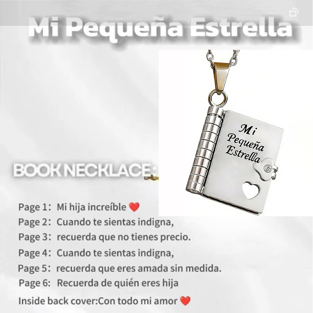 Collana spagnola del libro My Little Star per figlia figlio Collana del libro del mio campione Collana con messaggio in acciaio inossidabile Regali di Natale