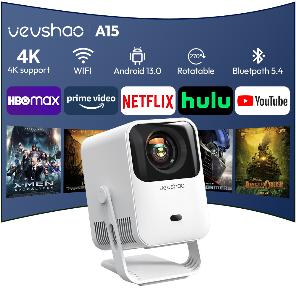 Vevshao A15 Projetor Inteligente Portátil Android 13 Projetor Dual WiFi Auto Keystone Focus Pocket Beamer Home Reunião Video Cinema