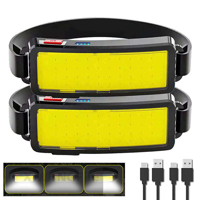 強力な COB LED ヘッドランプ Type-c 充電式ヘッド懐中電灯内蔵バッテリー屋外釣りキャンプランタン防水トーチ