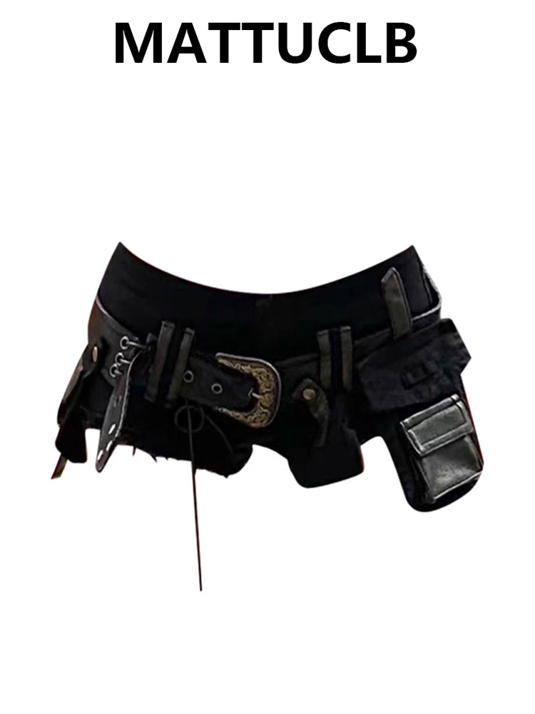Summer Women Goblin Core Gyaru Coquette Low Rise Denim Shorts With Belt Japanese Harajuku Jean Hot Pants Dark Academia Kpop Y2k