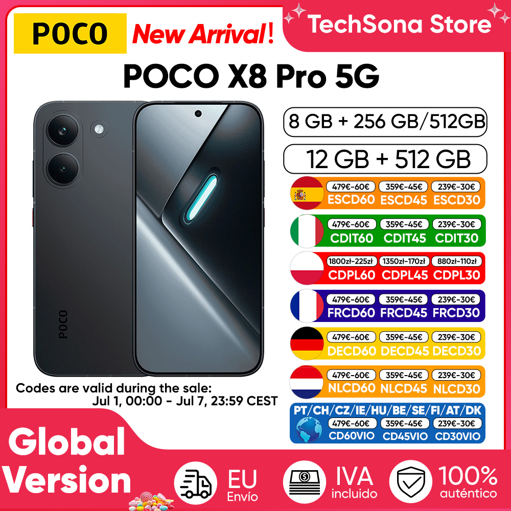 Versión Global del Teléfono Inteligente POCO X8 Pro 5G, Dimensity 8500-Ultra, Pantalla AMOLED Ultra Brillante de 6.59 Pulgadas, 1.5K, 120 Hz, Batería de 6500 mAh, NFC