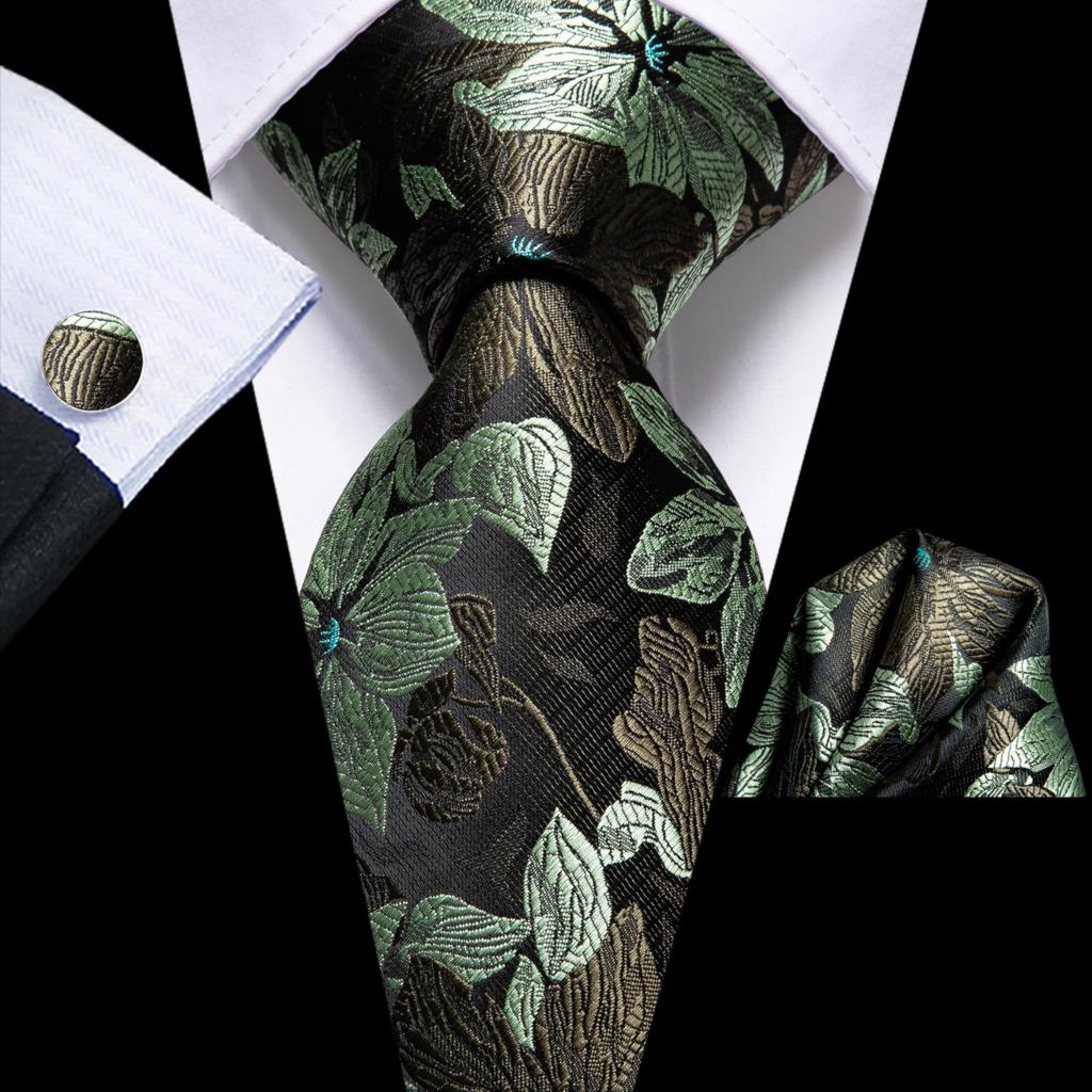 Hi-Tie Bloemen Lichtgroen Zijden Bruiloft Stropdas Voor Mannen Hanky Manchetknopen Fashion Design Stropdas Voor Mannen Stropdas Business party Dropshiping