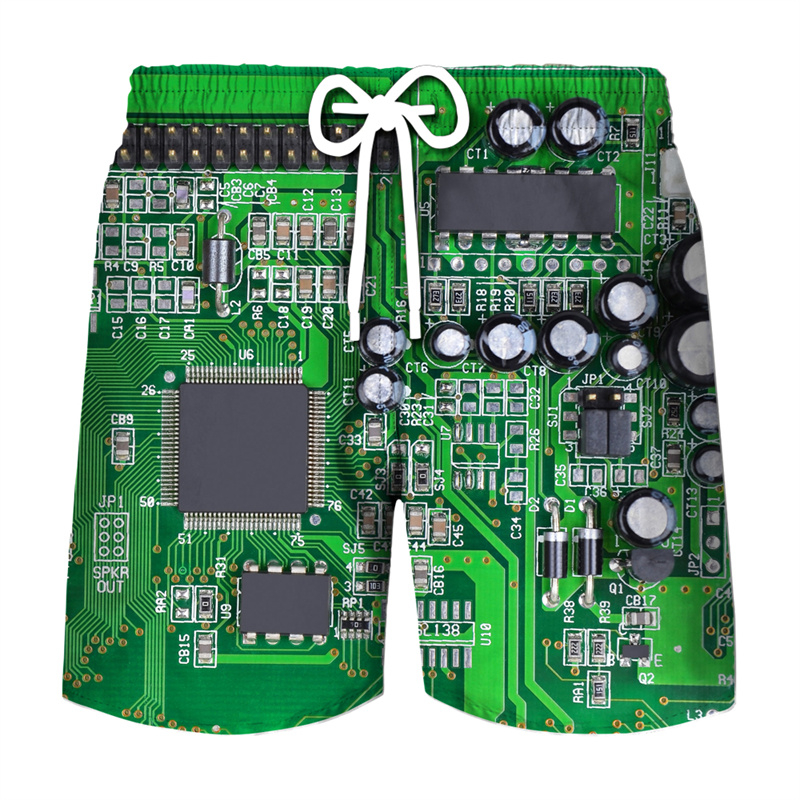 Spodenki z nadrukiem 3D spodenki męskie letnie Hawaii spodenki plażowe z nadrukiem 3D elektroniczny Chip fajny strój kąpielowy kąpielówki do surfowania na siłowni