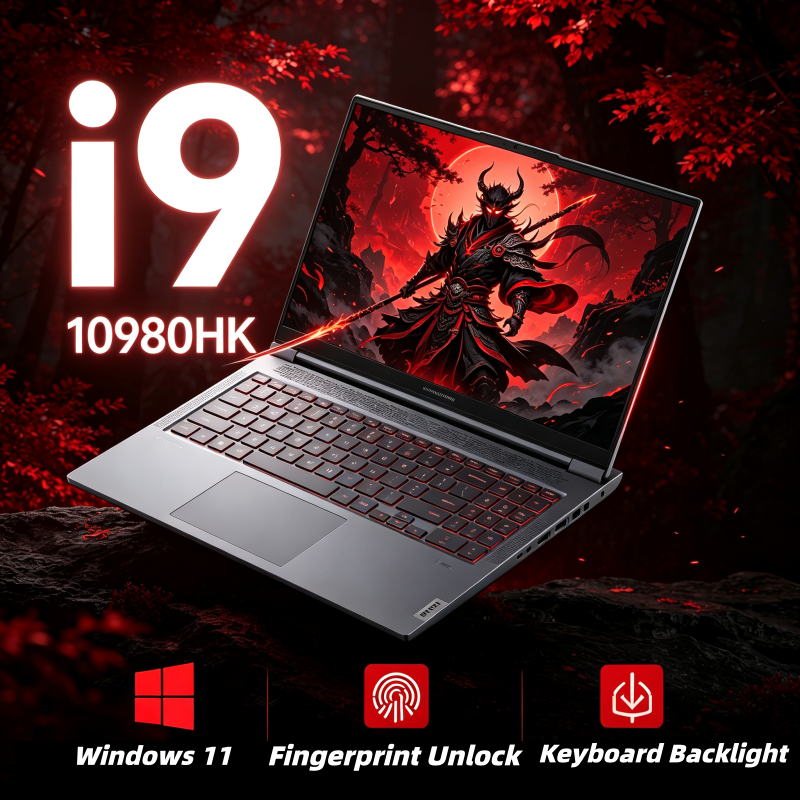 แล็ปท็อปขนาด 15.6 นิ้ว ความละเอียด 1080P โปรเซสเซอร์ Intel i9-10980HK แรม 32GB DDR4  ฮาร์ดดิสก์ SSD 2TB M.2 ระบบปฏิบัติการ Windows 11 Pro คีย์บอร์ดเรืองแสง  ระบบสแกนลายนิ้วมือ