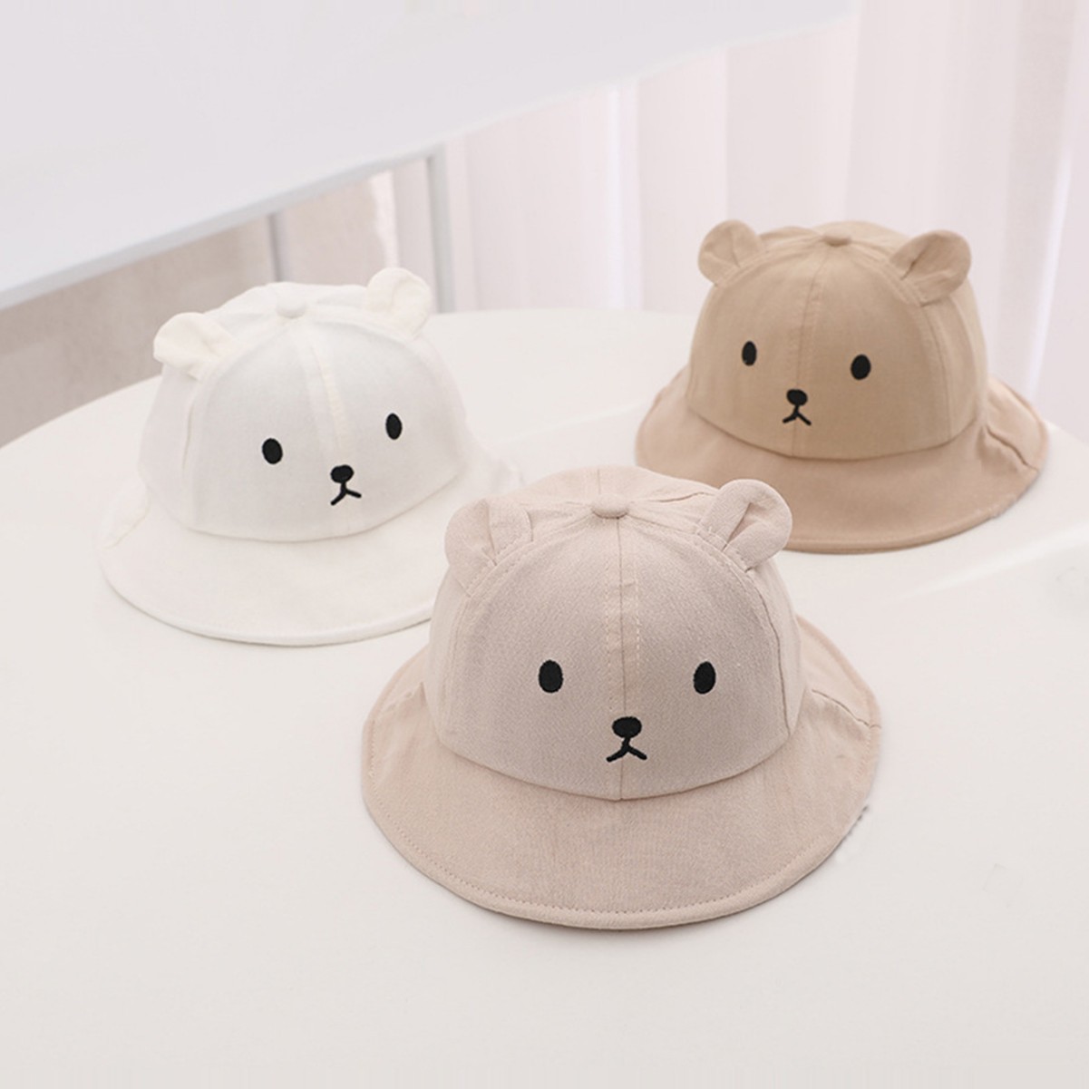 Ins primavera/verão versão coreana bebê super fofo urso pescador chapéu para meninos e meninas, chapéu de bacia fino para proteção solar e su