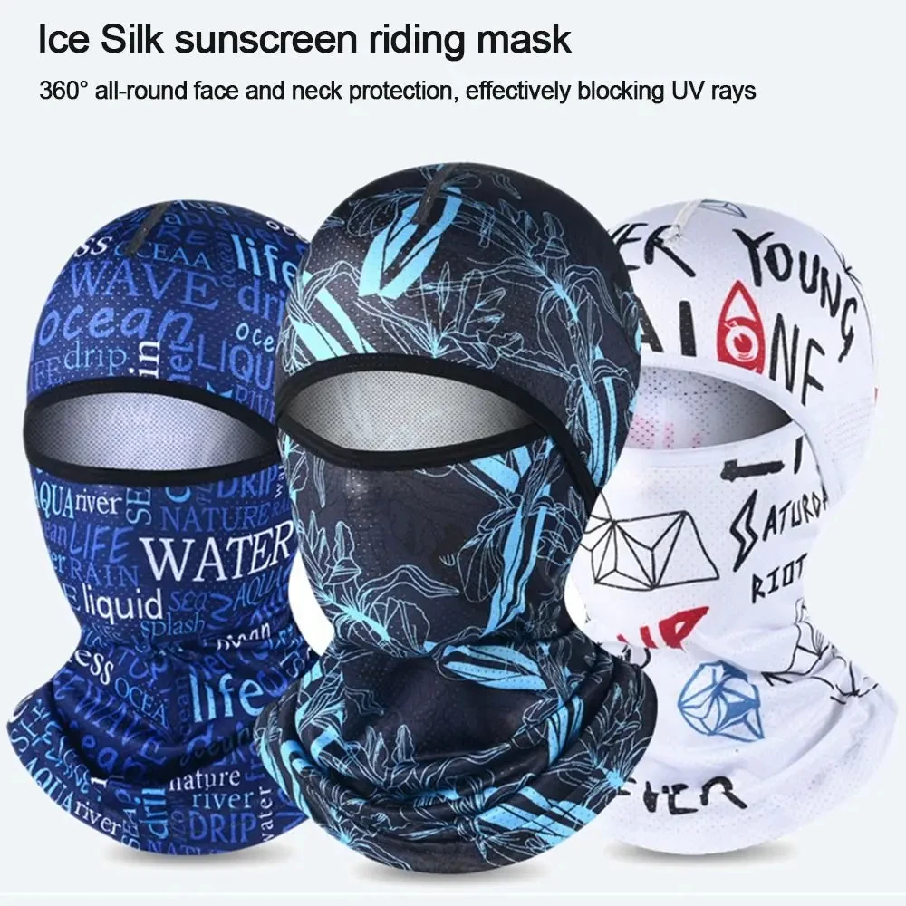 ฤดูร้อน Cool Balaclava ผ้าไหมน้ําแข็งขี่จักรยานหมวกเต็มหน้า Sun Anti-UV ป้องกันกีฬา Face COVER Headwear จักรยานรถจักรยานยนต์ผู้ชายหมวก