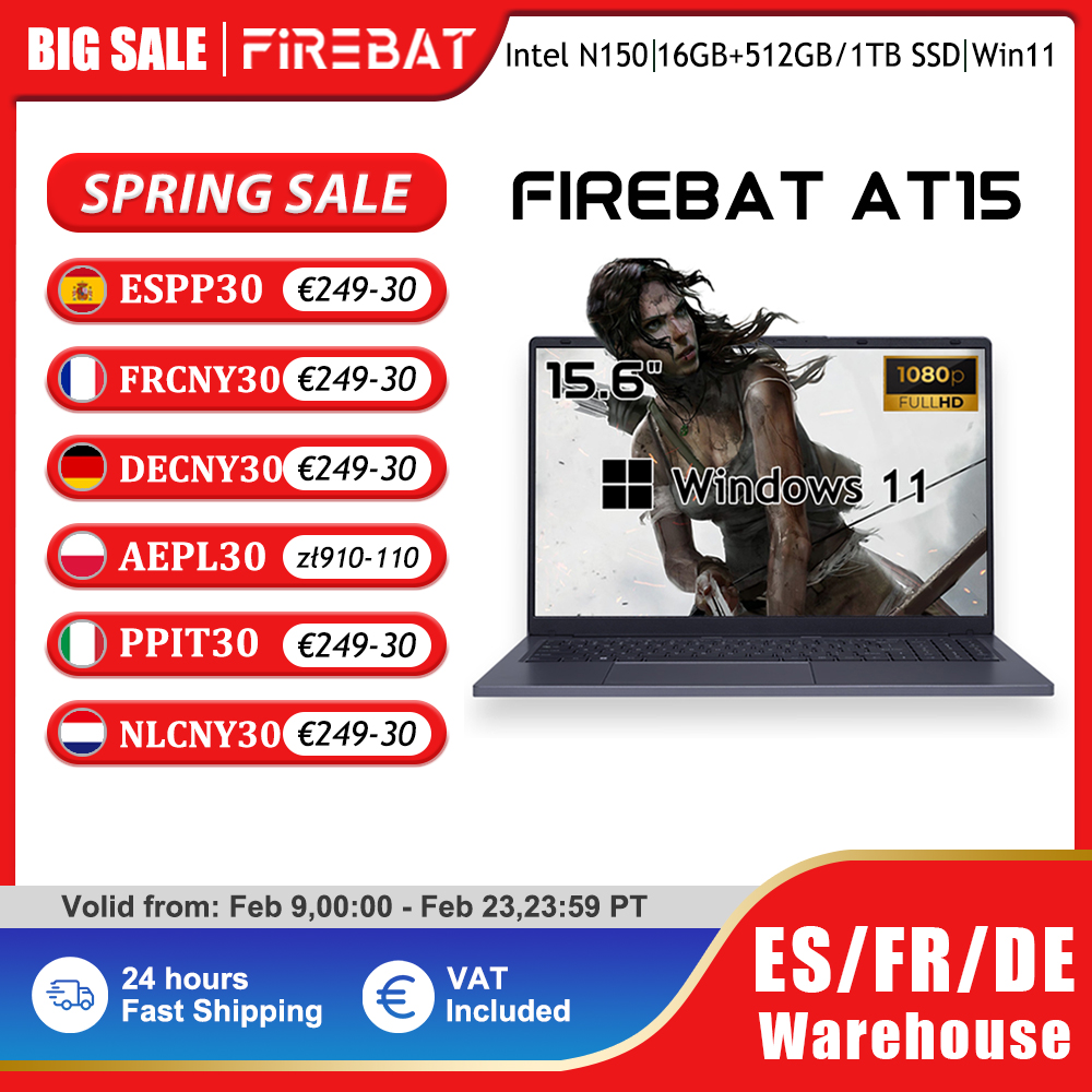 Firebat Laptop AT15 15.6 pollici Intel N150 DDR4 16GB RAM 512GB 1TB SSD 1920*1080 Notebook Windows 11 Tastierino numerico integrato retroilluminato