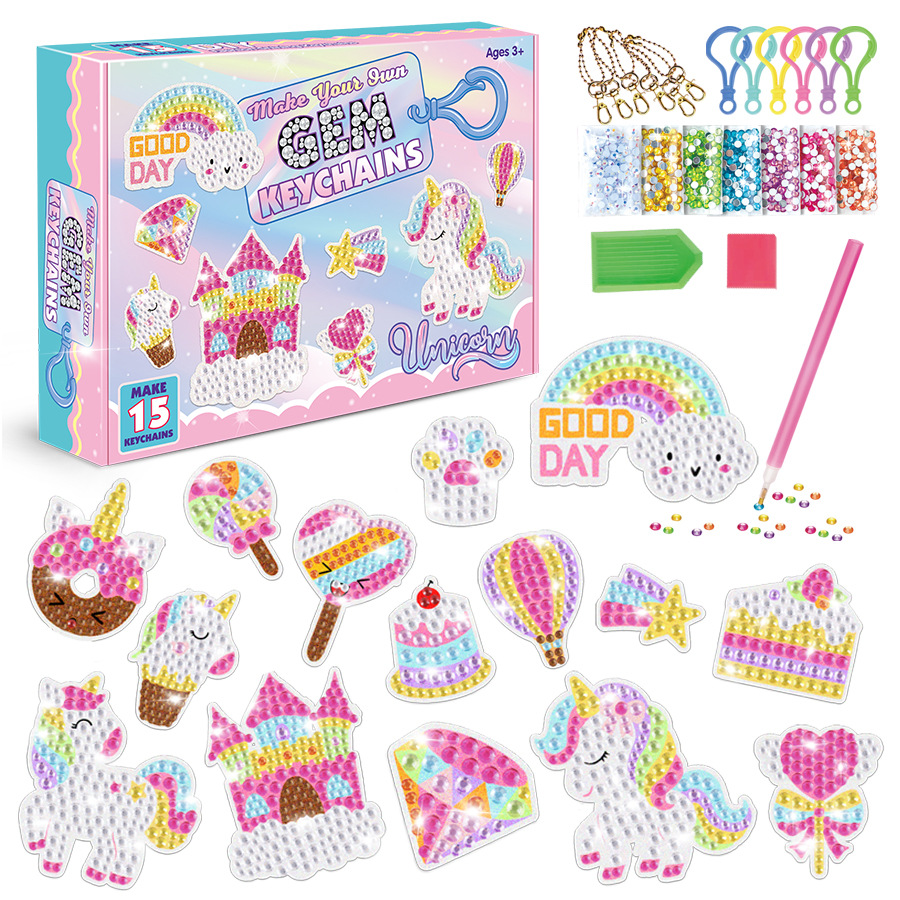 Diy pintura brinquedo 5d diamante brilhante diy artesanal ponto pintura diamante chaveiro menina brinquedo artesanal ponto diamante acrílico pingente