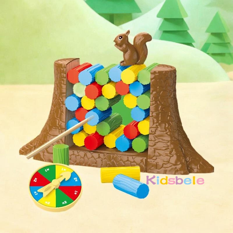 เด็ก BALANCE Tower เกมกระดานซ้อนบล็อกปริศนาของเล่นเกมครอบครัวบันทึกยุบกระรอกสําหรับเด็กวัยหัดเดินคริสต์มาสของขวัญ