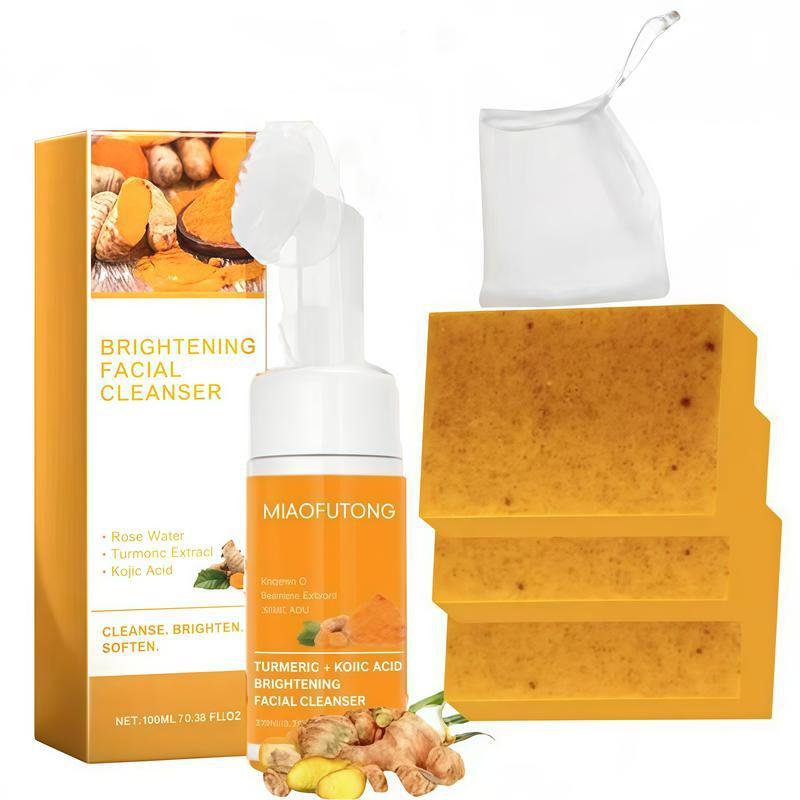 Limpiador de cúrcuma y juegos de jabón, limpieza profunda de ácido kójico, eliminador de espinillas, limpieza de la piel, Control de aceite, decoloración, marcas de acné, brillo