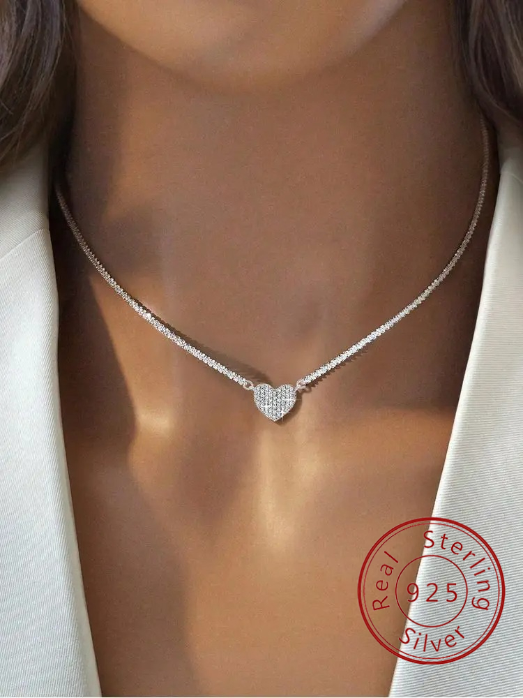 Collier en argent Sterling 925 pour femmes, en Zircon complet, en forme de cœur d'amour, pour fiançailles, mariage, luxe, bijoux fins de haute qualité