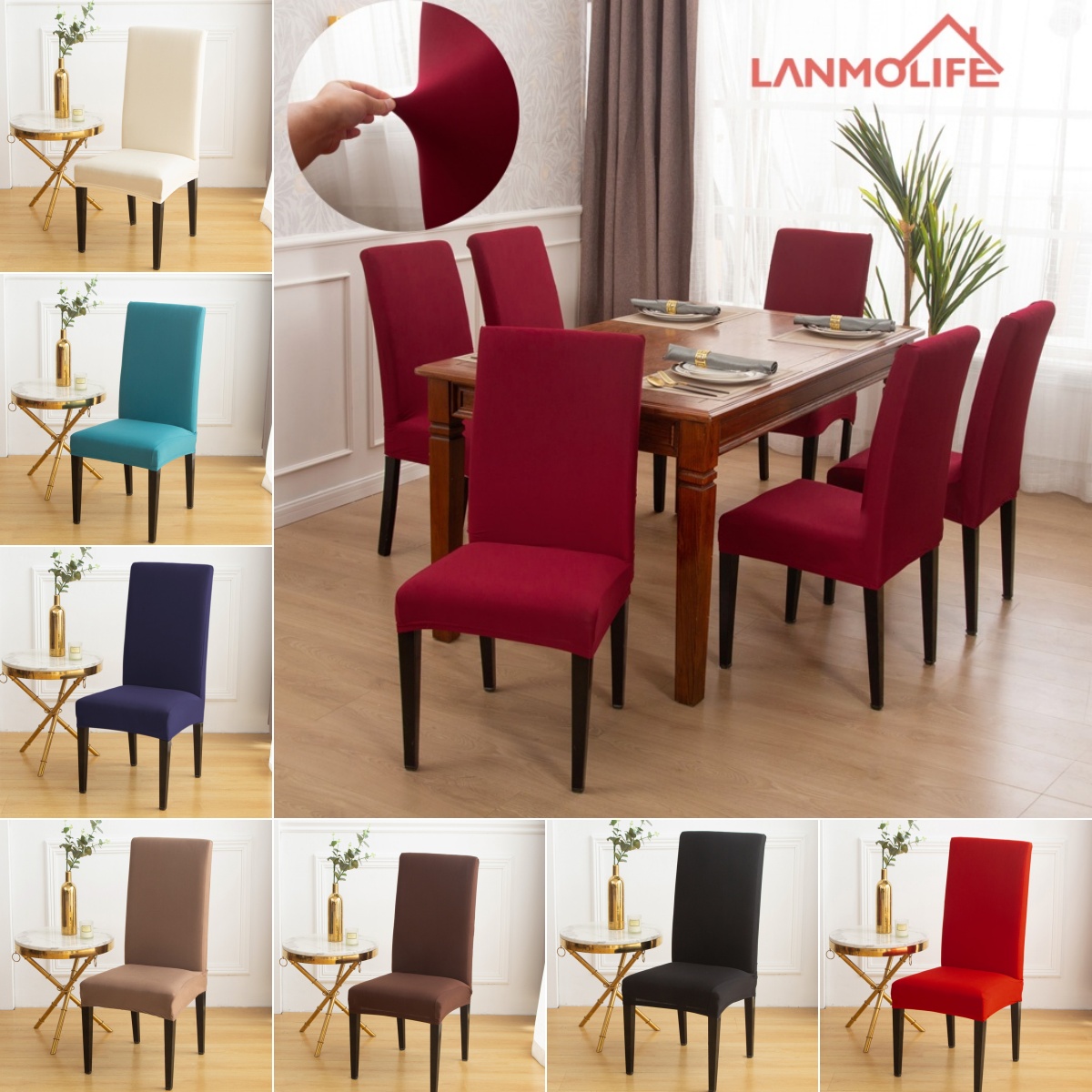 1/4/6pc cor sólida capa de cadeira cozinha jantar elástico cadeira slipcover protetor de móveis casamento escritório sala estar hotel