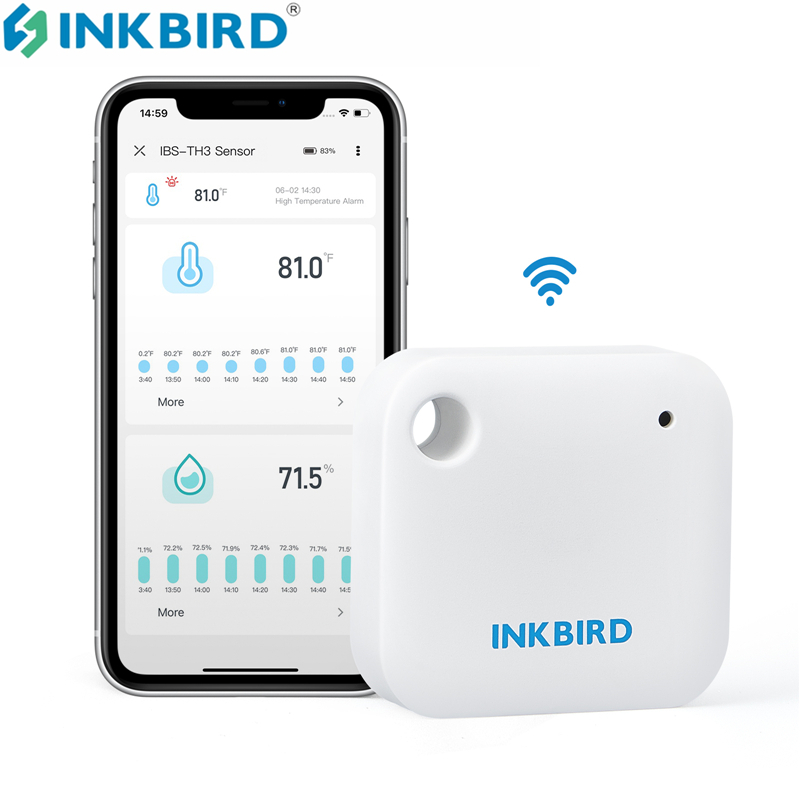 Termômetro higrômetro wi-fi INKBIRD IBS-TH3, sensor inteligente 2 em 1 para temperatura e umidade com alarme de temperatura, armazenamento em nuvem de dados