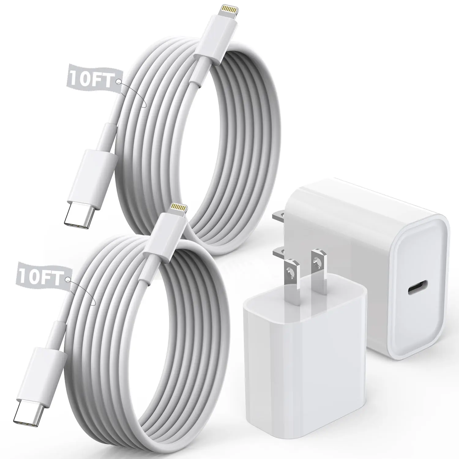Lot de 2 chargeurs de charge rapide pour iPhone, 20W USBC, câble de pluie de fédération 10, iPhone 14, Pro, Pro Max, Plus, 13, 12, 11, XS, Poly, X, SE