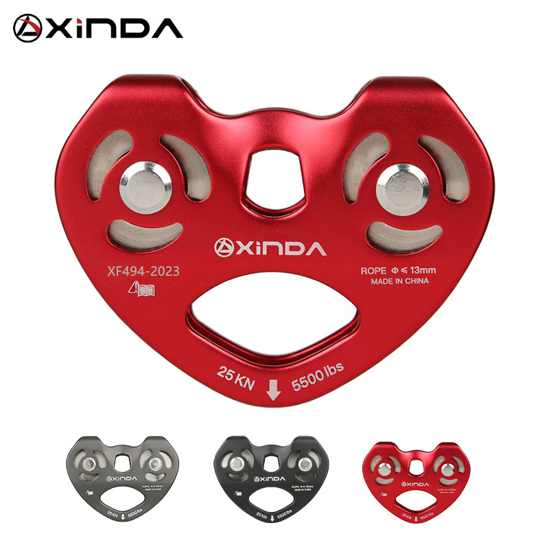 Xinda Mountaineer Polea Tándem, Artículo de Aluminio con Rueda Doble Cruzada, Rodamiento de Bola para Escalada en Roca para Exterior