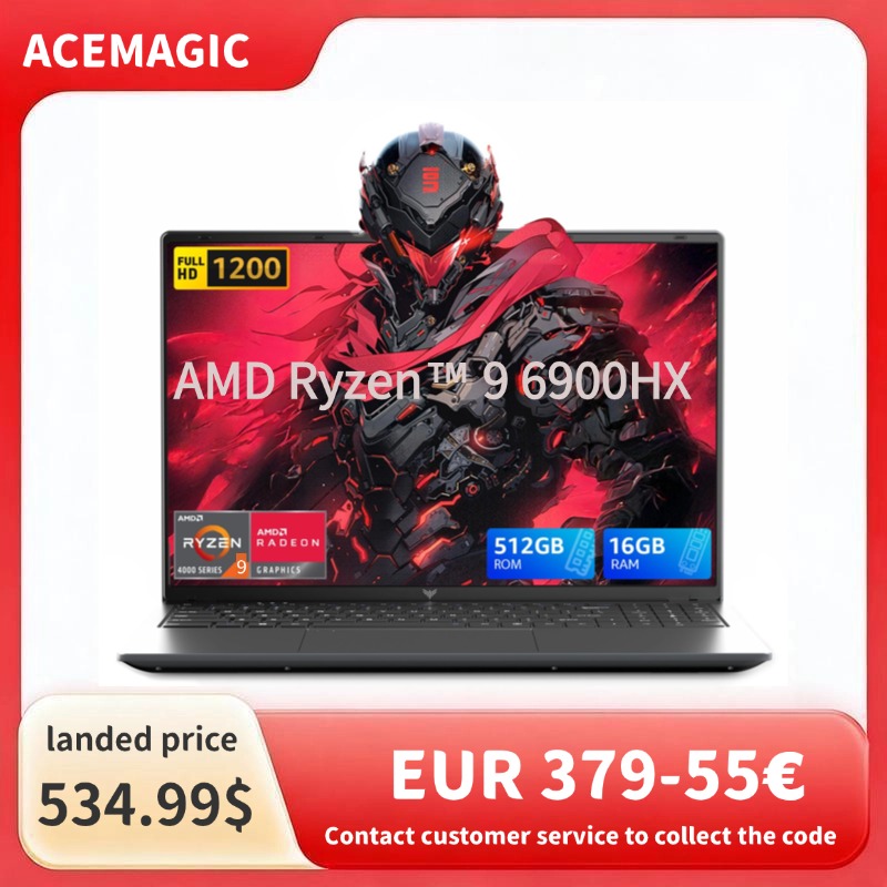 ACEMAGIC 16Inch Gaming Laptop AMD Ryzen 9 6900HX 16GB LPDDR5 512GB NVMe SSD FHD IPS Display Radeon 680M Graphics WiFi6 BT5.2