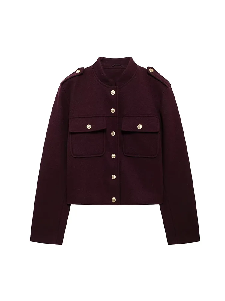 Willshela 女性ファッションポケット付きソリッドシングルブレストジャケットヴィンテージ O ネック長袖女性のシックな女性の衣装