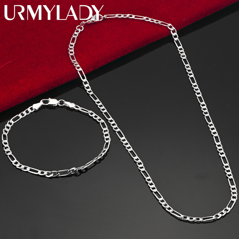 Noble nuevo llega Plata de Ley 925 cadena de 4MM para hombres mujeres pulsera collar conjunto de joyería señora regalos de Navidad encantos boda