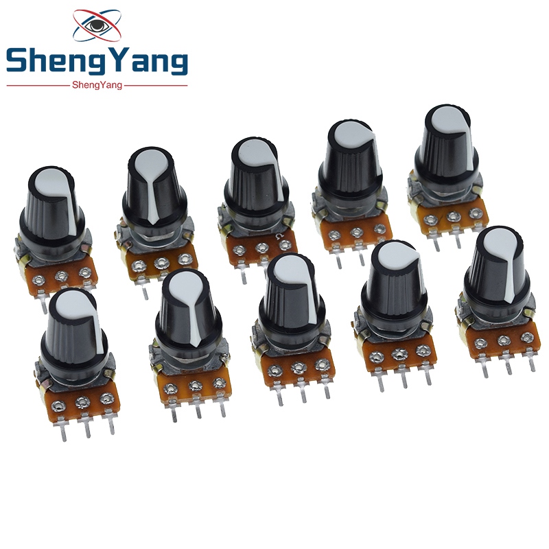 5Set WH148 1K 10K 20K 50K 100K 500K Ohm 15mm resistencia de potenciómetro giratorio cónico lineal de 3 pines para Arduino con tapa blanca AG2