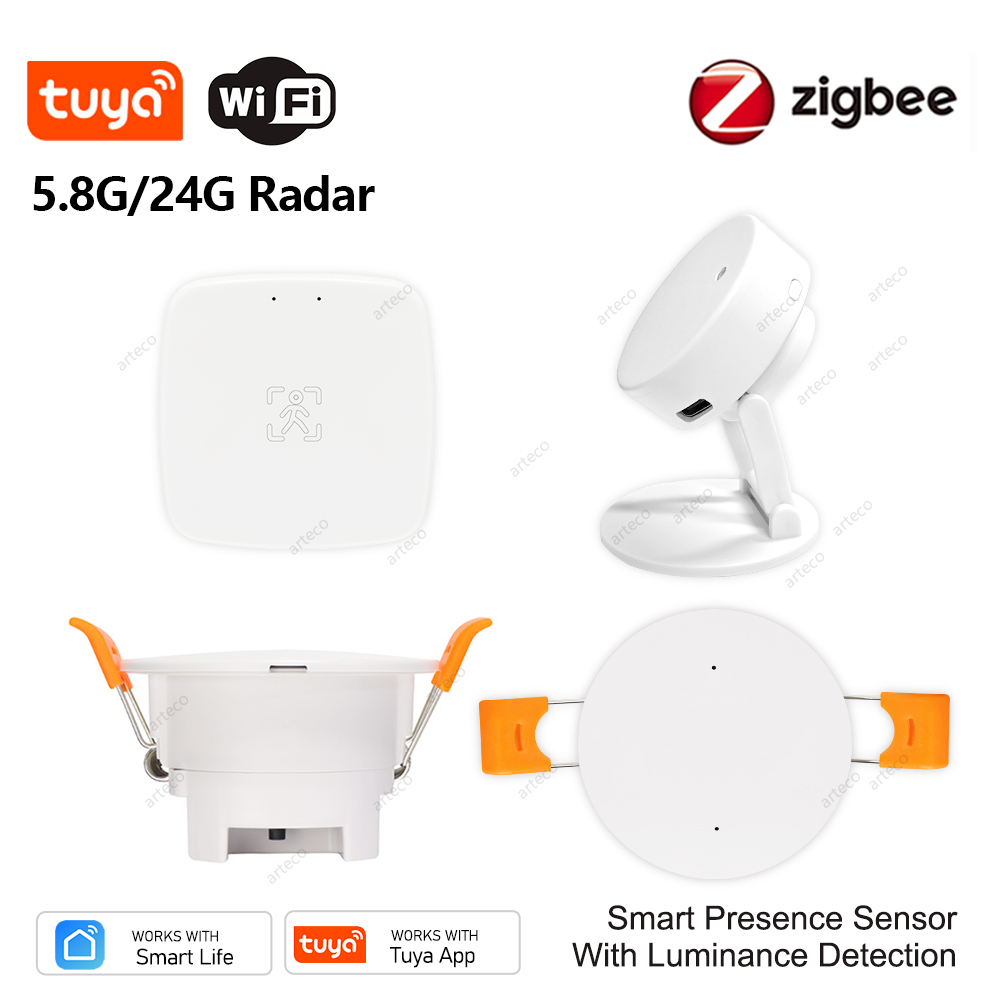 Sensor de presencia humana Zigbee/Wifi, Detector de Radar Tuya mmWave, Sensor de movimiento con alarma de seguridad/luminancia/distancia/detección Lux