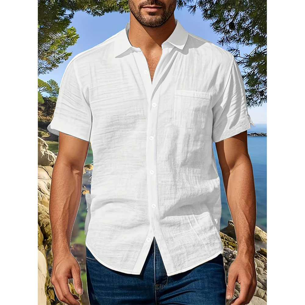 Novedad de verano, camisa de manga corta para hombre, camisas de algodón y lino, ligeras, transpirables, acogedoras, informales, con cuello de solapa, estilo Simple