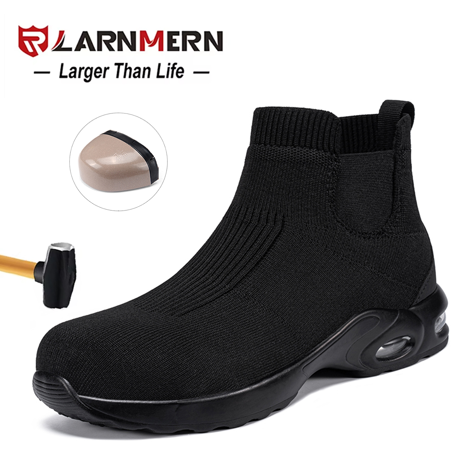 LARNMERN Buty ze stalowymi noskami dla mężczyzn i kobiet Wodoodporne buty robocze Antypoślizgowe trampki ochronne Buty wsuwane Przemysłowe buty z poduszką powietrzną