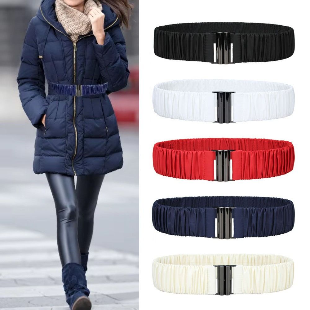 Moda 5cm de ancho abajo abrigo cinturón Casual plisado cintura elástica hebilla Color sólido elástico abajo chaqueta pretina