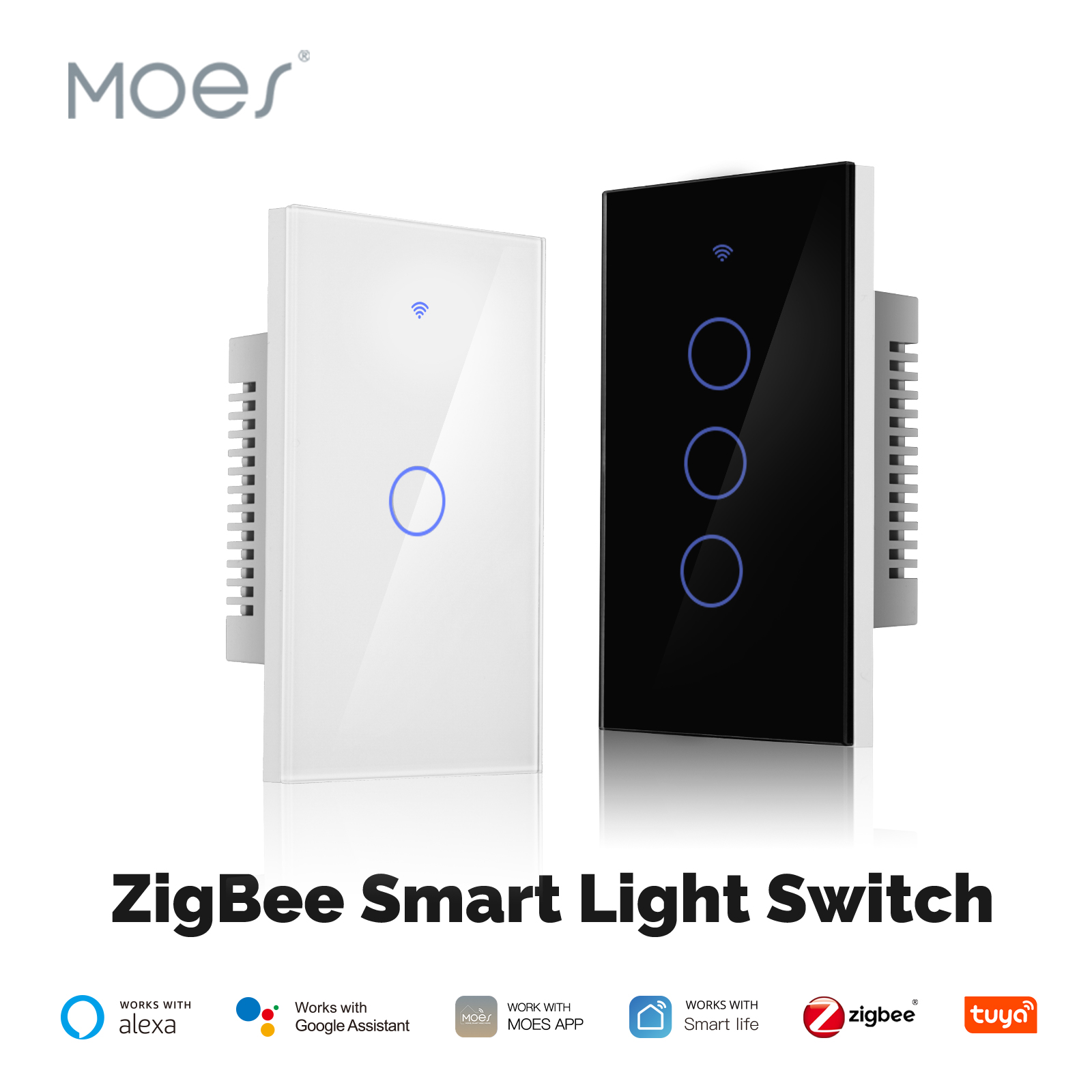 MOES Tuya ZigBee włącznik światła dotykowy szklany Panel ognioodporny przewód neutralny wymagany pilot praca z Alexa Google Home