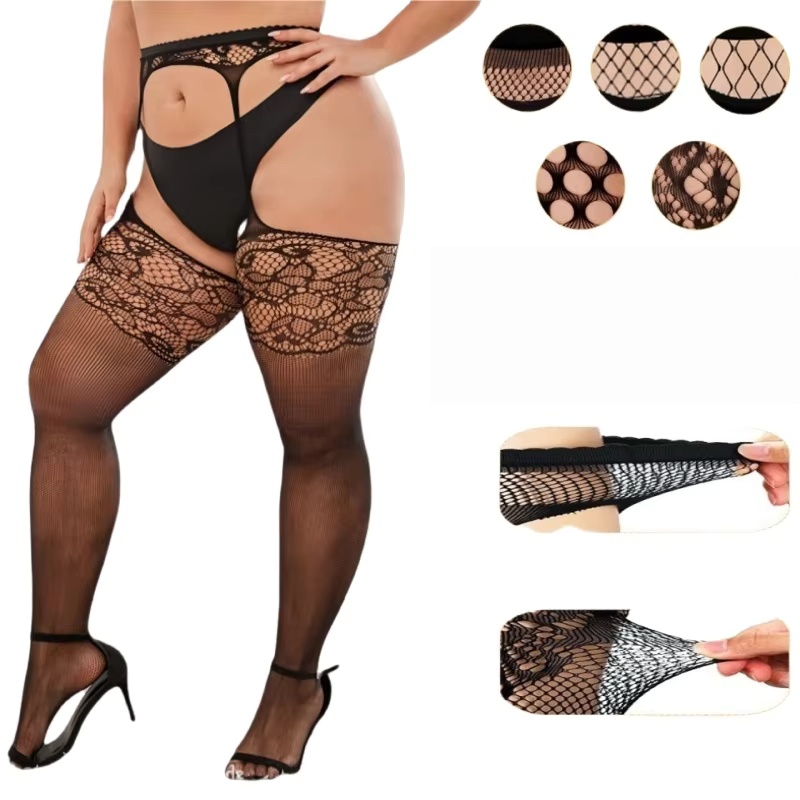 NEWFUNJOIN grande taille résille grande maille bas porte-jarretelles collants cuisse haute Sexy chaud creux collants femmes culotte chaussettes