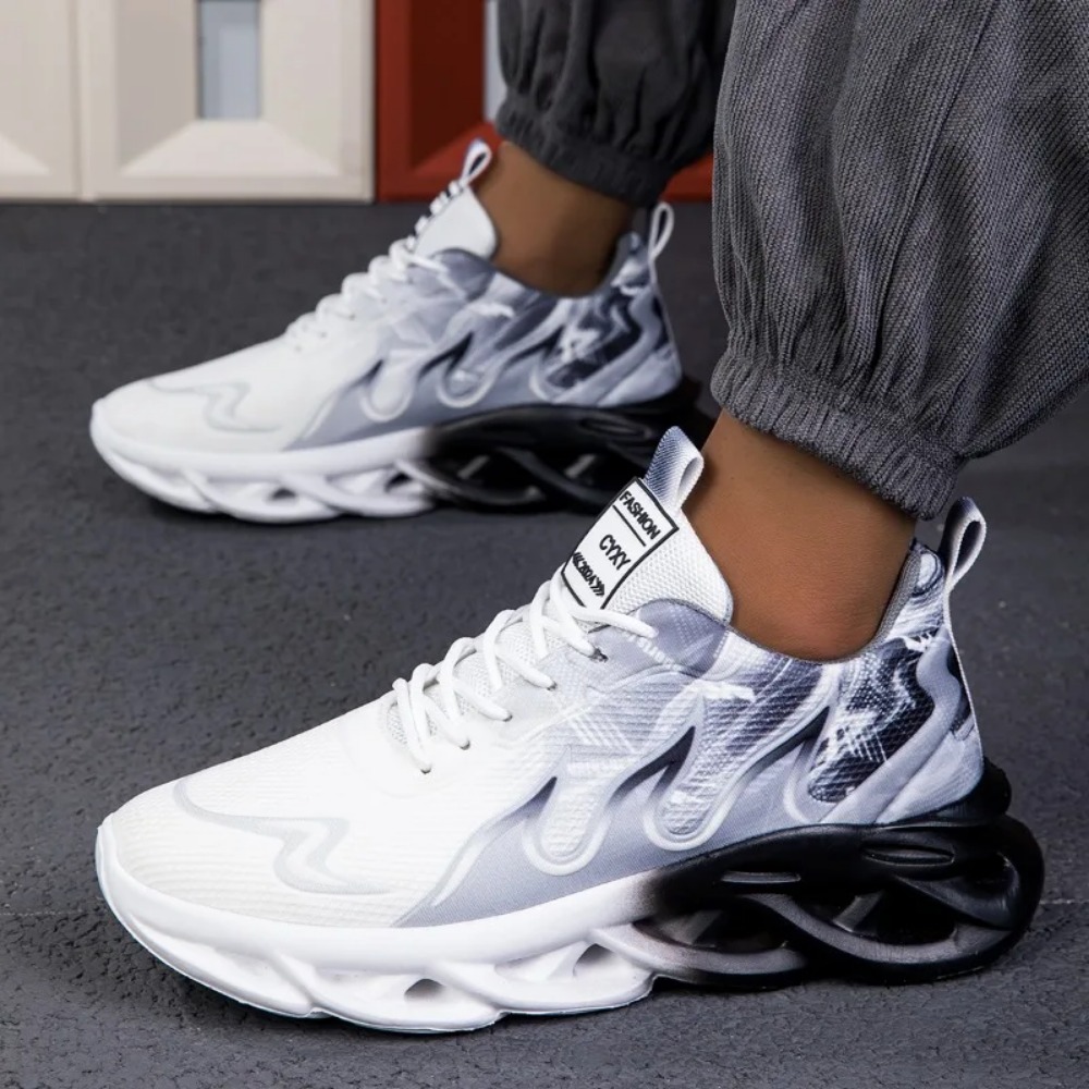 Męskie sportowe buty codzienne, oddychające, lekkie, z nadrukiem płomieni, letnie buty sportowe do tenisa, biegania i pieszych wędrówek dla mężczyzn.
