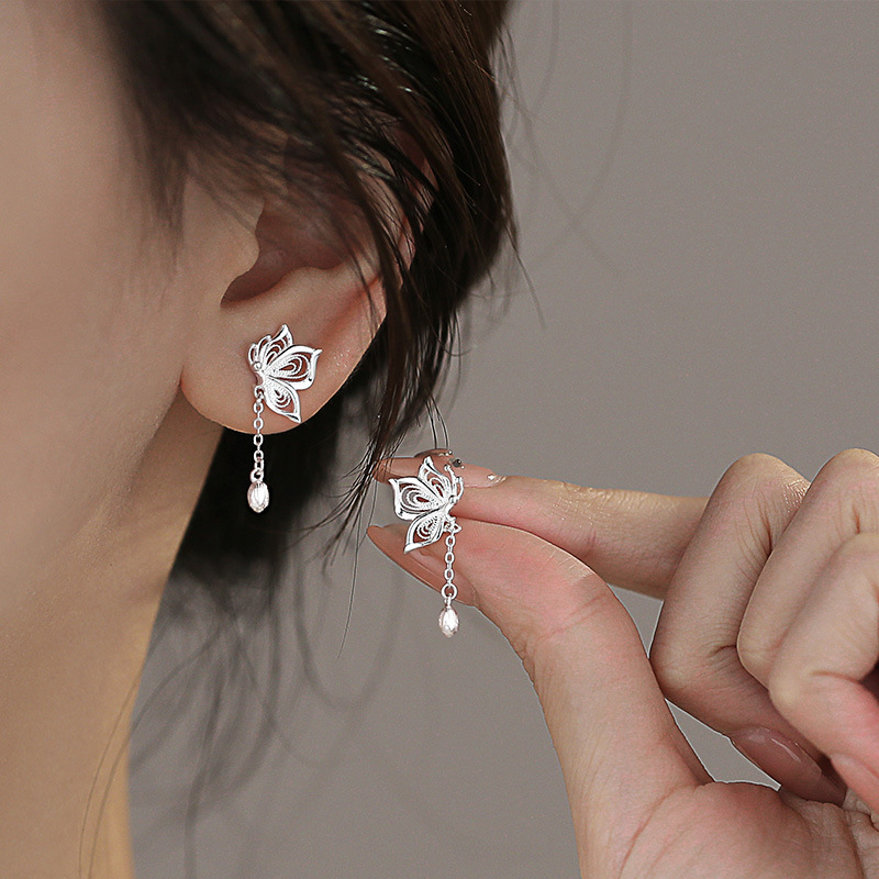 Pendientes de mariposa huecos de Plata de Ley 925 para mujer, joyería de diseñador de lujo, accesorios al por mayor para prevenir alergias