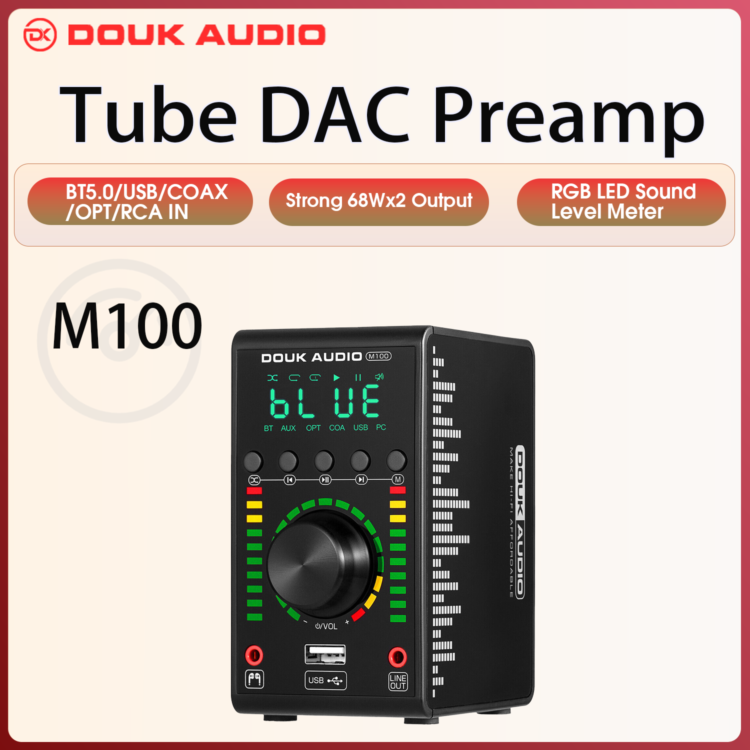 Douk Audio Mini amplificateur numérique COAX/OPT intégré Bluetooth 5.0 ampères maison/voiture/ampli Audio marin lecteur USB 24B/192K