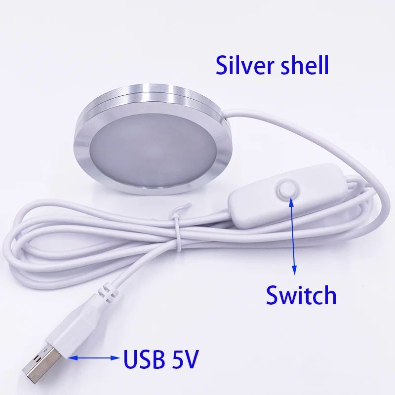 USB 5 В светодиодный светильник с регулируемой яркостью, тонкий прожектор для поверхностного монтажа, 3 Вт, точечная лампа для шкафа, 12 В постоянного тока, светильники для салона автомобиля, шайба, ночные огни