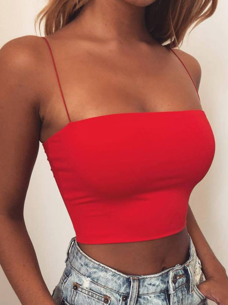 2024 New Fashion Women Spaghetti Strap Crop Top Sexy Bodycon senza maniche Cami Tube Top Basic Plain canotta