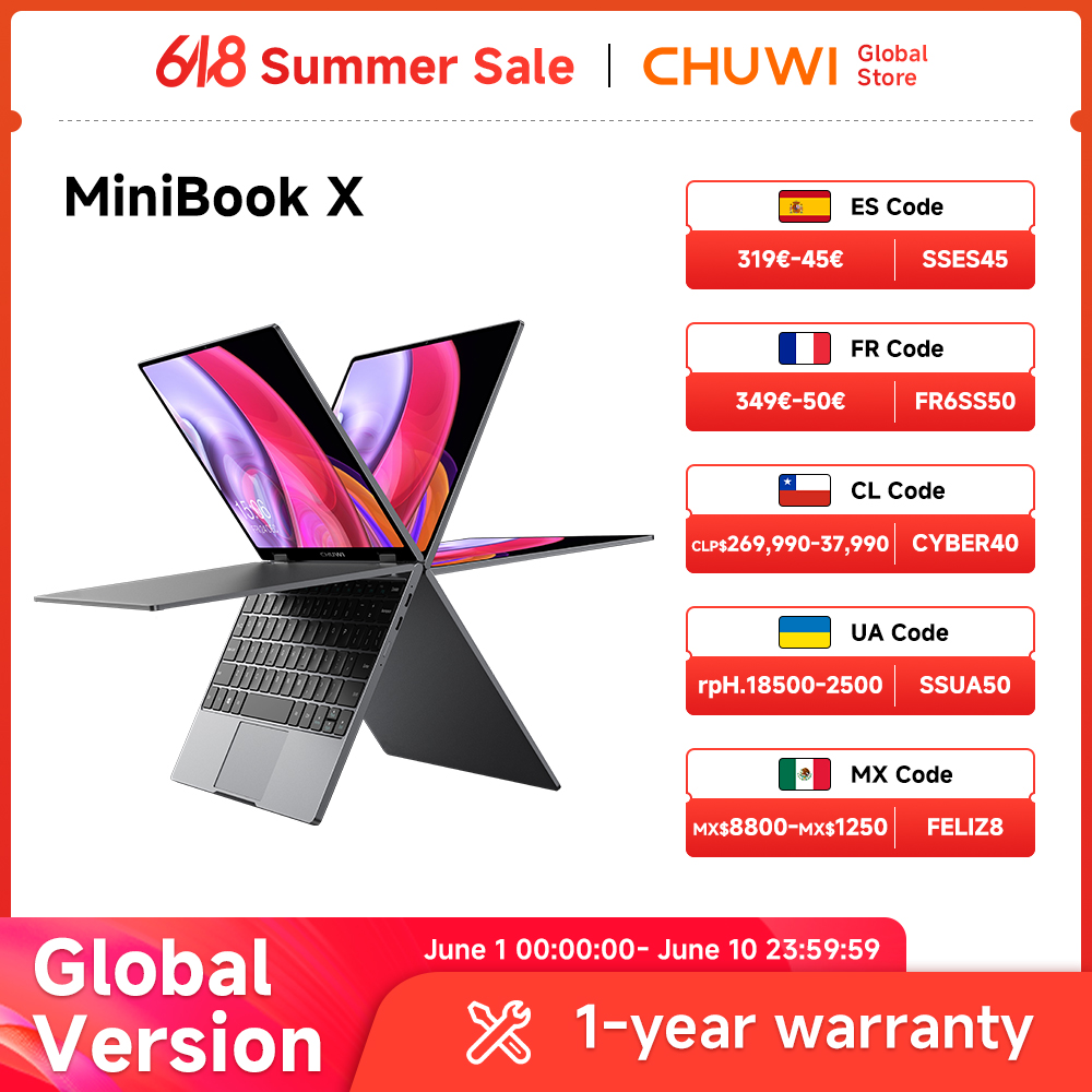 CHUWI MiniBook X Intel N150 2-in-1 Tablet Laptop 16GB LPDDR5 512G SSD 10.51'' 2K FHD WiFi6 BT5.2 Ultra-slim Touch Screen Laptop